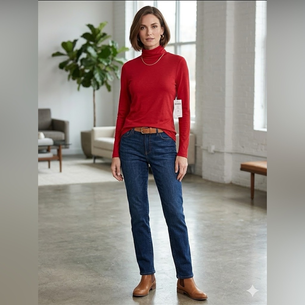 Chico's Smooth Felicity Long Sleeve Turtleneck Top Sultry Red Size 0 Small (US4)